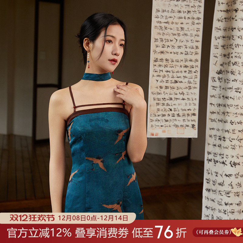 吊带连衣裙原创国风听旬中长款