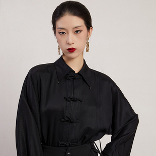听旬青衫 单排扣上衣长袖 复古国风阔腿褶裤 春夏汉服女改良对襟窄袖