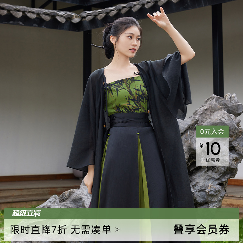 听旬香云纱四破三裥裙汉服套装