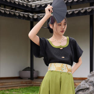 听旬山君夏新款 汉服女日常半身裙原创唐制改良十二破裙国风鸡心领