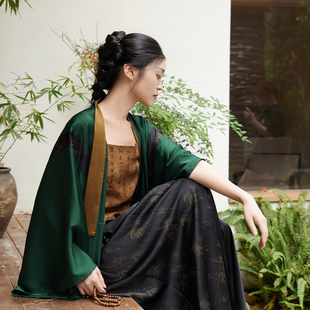 听旬渔家傲早秋汉服女原创改良宋裤国风紫缬衣香云纱吊带日常套装