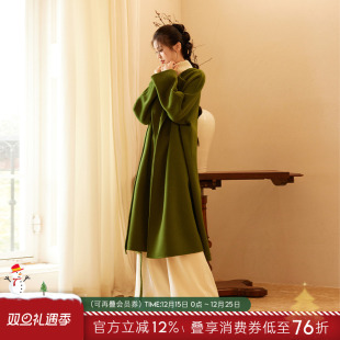 外套 纯羊毛大衣长款 听旬不知雪秋冬新品 汉服女改良唐圆领茧型阔版