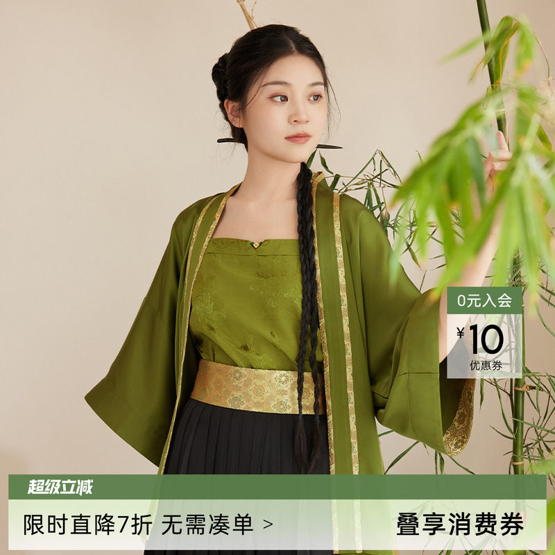 听旬汉服国风短衫改良一片式褶裙