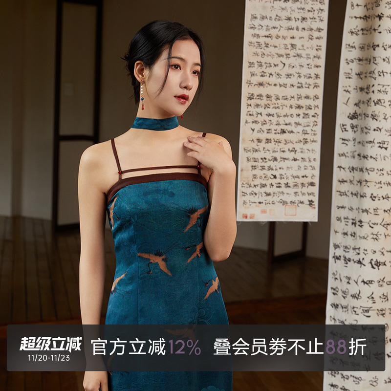 吊带连衣裙原创国风听旬中长款