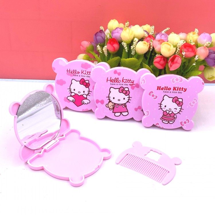 可爱卡通梳子化妆镜子学生套装韩国随身便携迷你KT猫组合梳镜包邮
