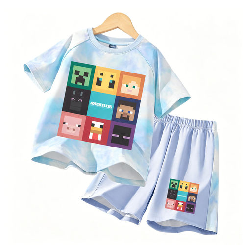 Minecraft我的世界T恤男女童印花儿童衣服冰丝短裤套装新款潮童夏