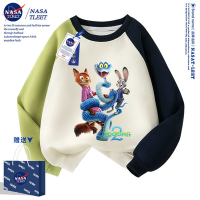 NASA联名NASA疯狂动物城卫衣春秋冬季新款狐狸兔子中大童亲子装潮