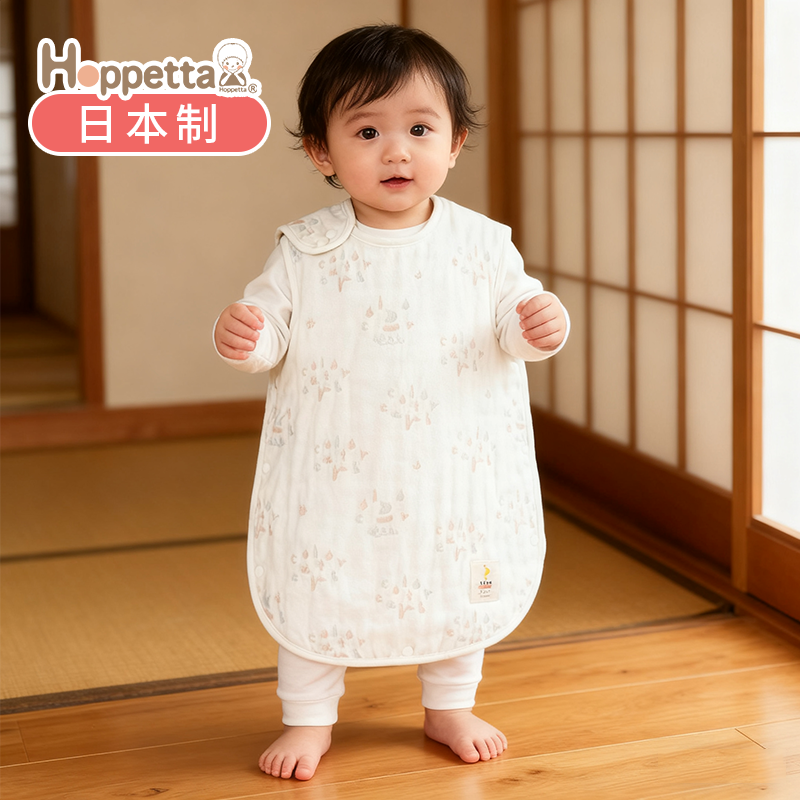 日本进口Hoppetta蔬彩绘六层纱布睡袋婴儿防踢被子四季通用款秋冬