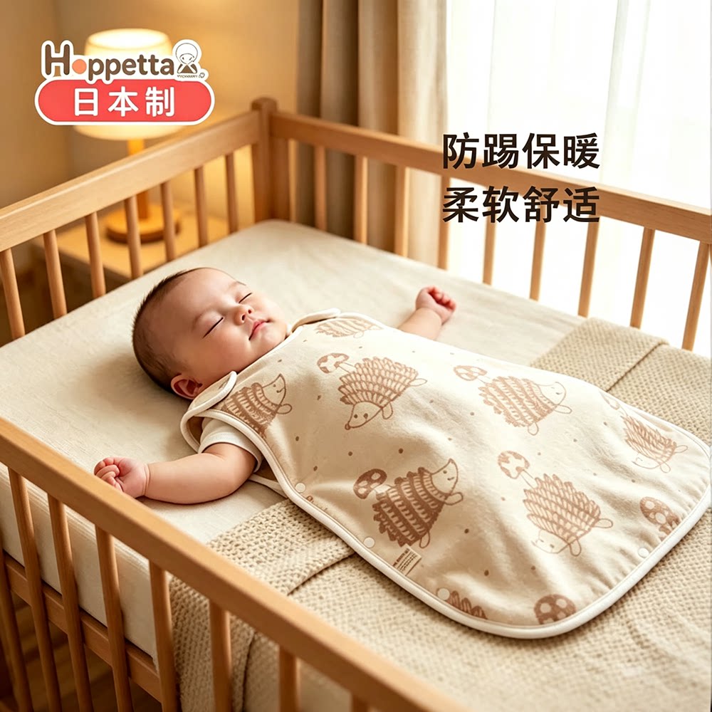 【特价】日本Hoppetta纯棉毛婴儿睡袋宝宝防踢被秋冬季款加厚保暖