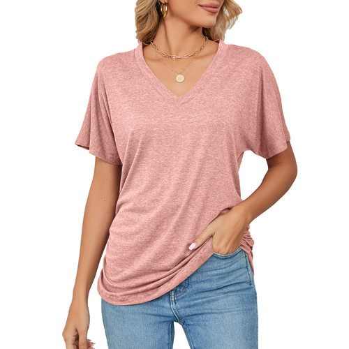 Casual V-neck solid color loose top休闲套头V领纯色宽松上衣女