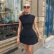 round 圆领修身 neck fit Solid dress slim patchwork 拼接连衣裙