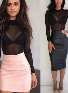 Stretch Sexy Mesh Sheer Long Sleeves性感弹力性感网纱透明长袖