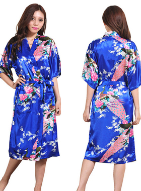 2018 New Women Satin Long Nightgown Sexy Kimono Robe Bathrob