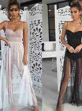 p Mesh See Through Boho Maxi Dress Bikini Cover Ups Sundress