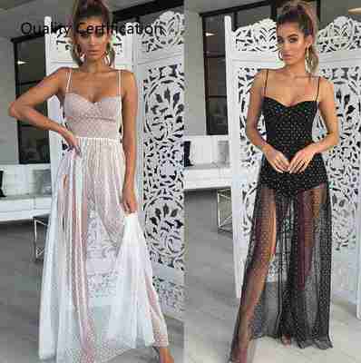 p Mesh See Through Boho Maxi Dress Bikini Cover Ups Sundress