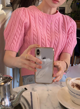 Fried Dough Twists bubble sleeve sweater女士麻花泡泡袖针织衫