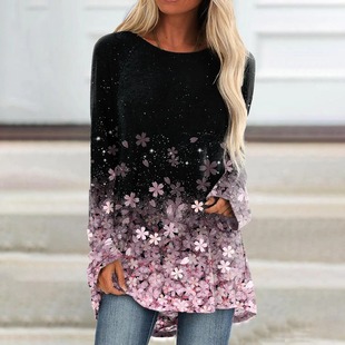 Long sleeve round neck printed T-shirt   休闲长袖圆领印花T恤