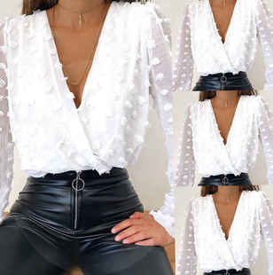 Dot Polka Solid Color Blouses Shirt Mesh Sexy