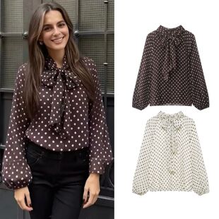 bow polka dot 纯色蝴蝶结波点衬衫 for color shirt women Solid