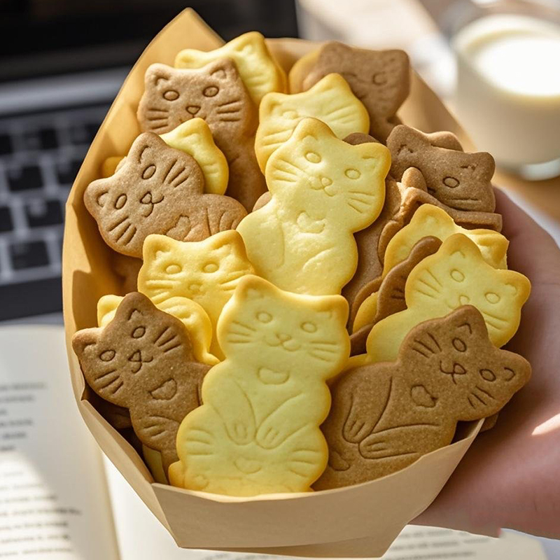敲可爱的~芝士黄油猫酪饼干小猫薄脆咖啡牛奶早餐休闲网红小零食