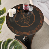 雅黑酒红色古典大师手绘圆边角几灯台茶台 大牌美式 点睛大师出口