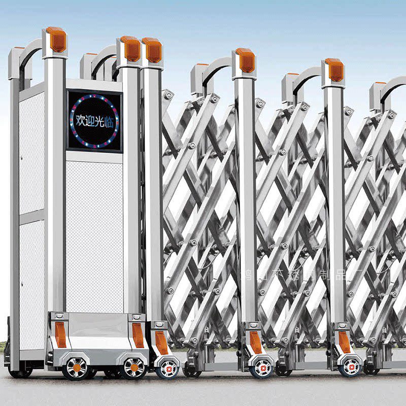 红运一号不锈钢伸缩门电动遥控工厂大门学校折叠平移门小区拦车门