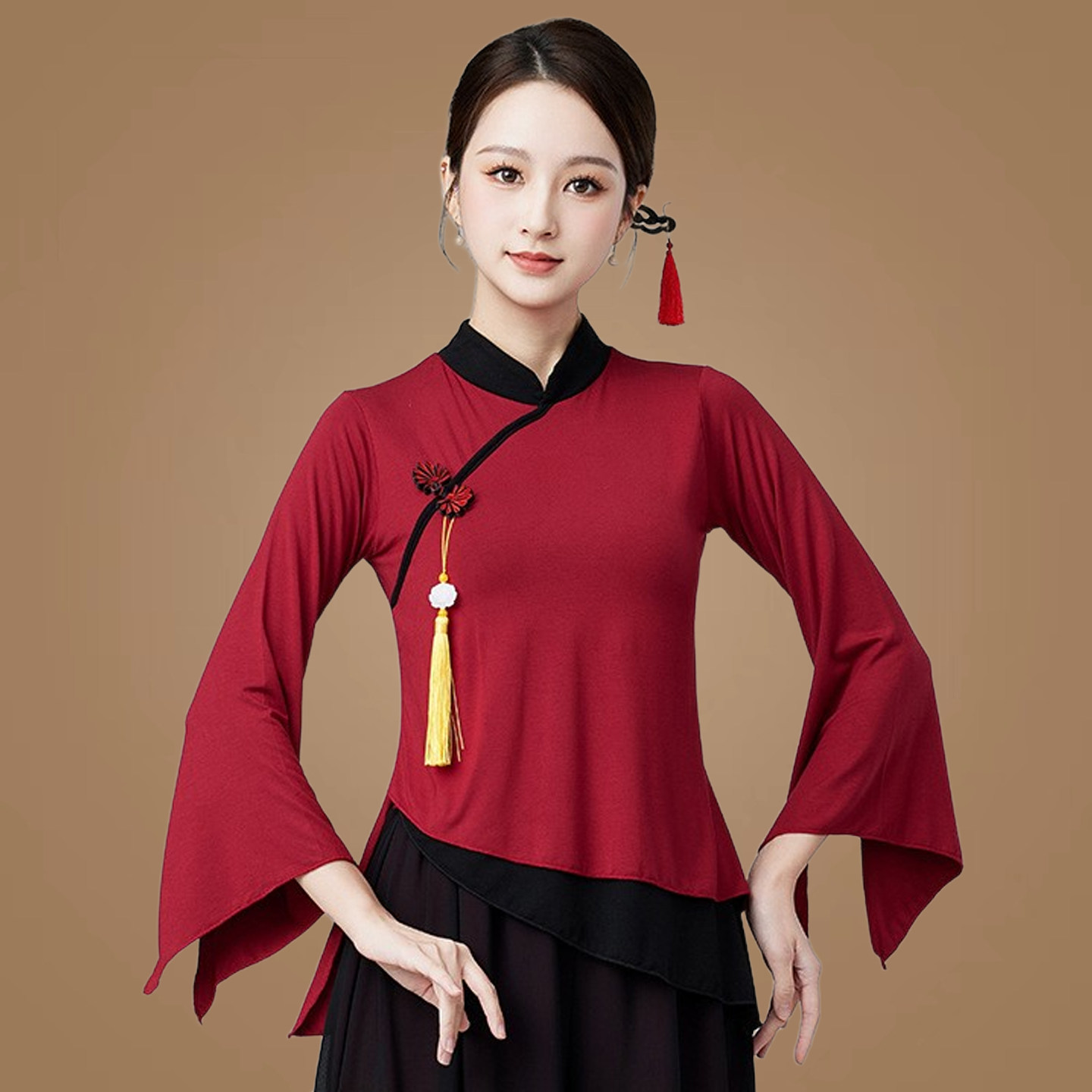 古典风舞蹈上衣盘扣立领喇叭袖舞蹈服广场舞手帕舞扇子舞演出服女,女装/女士精品,民族服装/舞台装,淘宝优惠券,粉丝福利购,淘宝优惠卷