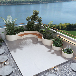 户外弧形庭院休闲景观凳露台花园阳台造景布置不锈钢花箱座椅定制