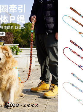 QZee遛狗P绳 高强度真尼龙项圈一体牵引绳 防爆冲金毛柯基训犬P链