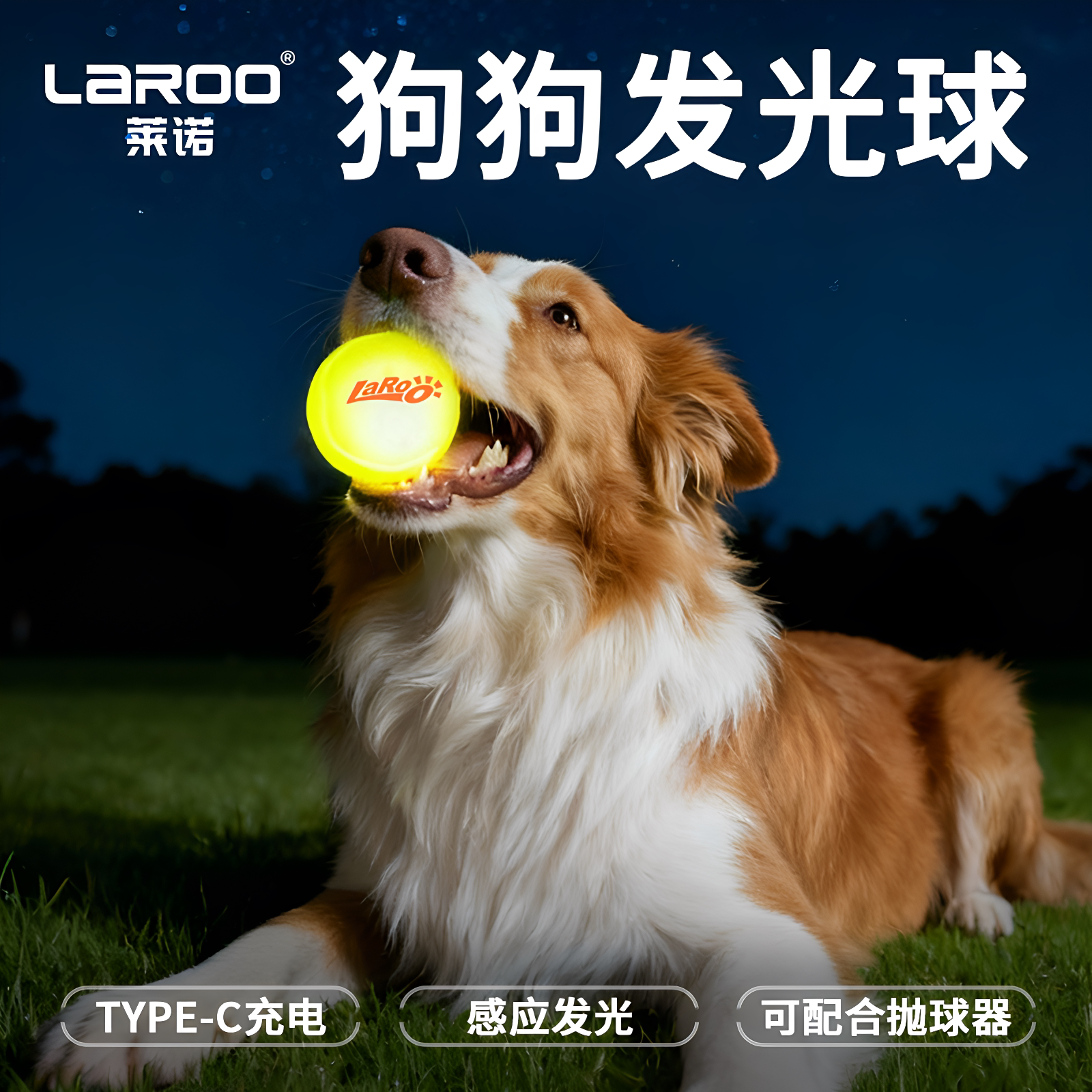 莱诺感应发光耐咬磨牙球夜狗玩具图片