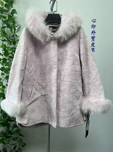 工厂狐狸毛领连帽原生态羊皮毛一体女中款皮草外套带皮板 911