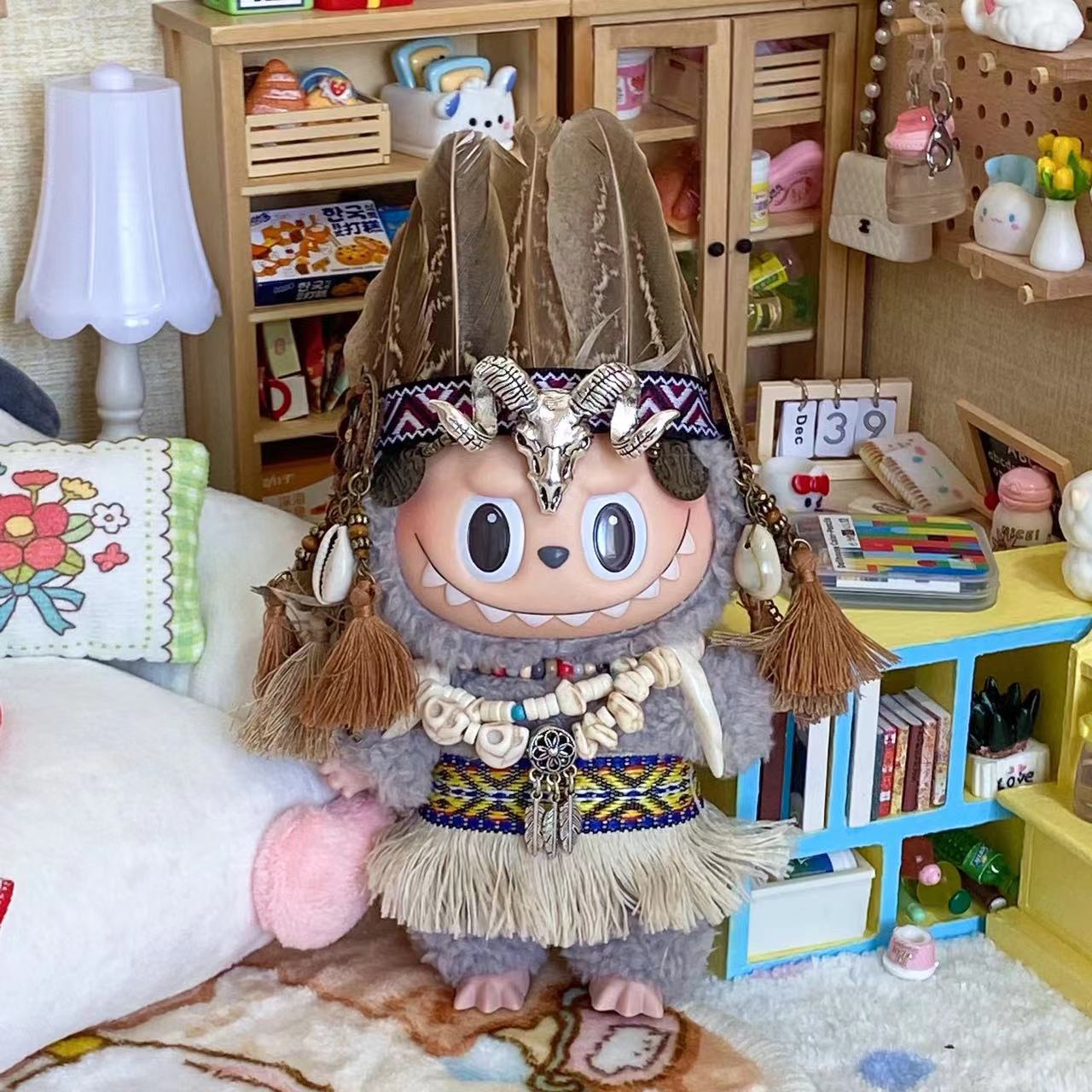 17cm拉布布一二三代搪胶衣服娃衣拉布布印第安人套装马卡龙替