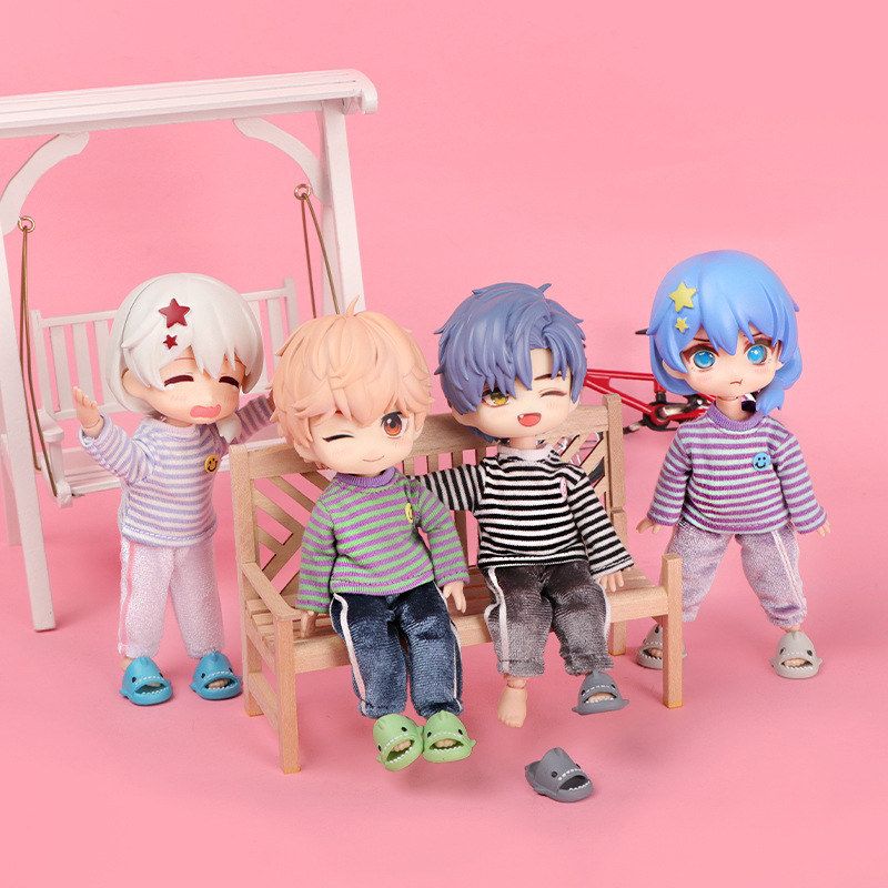 OB11娃衣笑脸长袖上衣翻绒长裤套装12分素体可穿BJD娃娃配饰批发