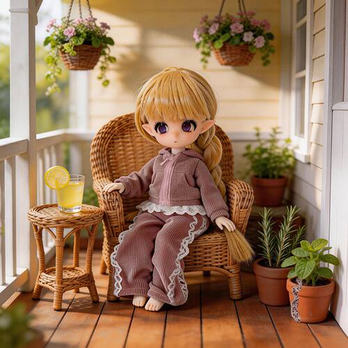 azone BJD小六分娃衣大力力兔耳蕾丝拉链休闲套装长裤BJD 6分套装