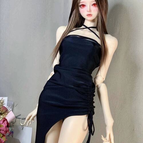 【BJD娃衣】4分6分黑色挂脖吊带裙纯欲辣妹抽绳性感修身包臀裙