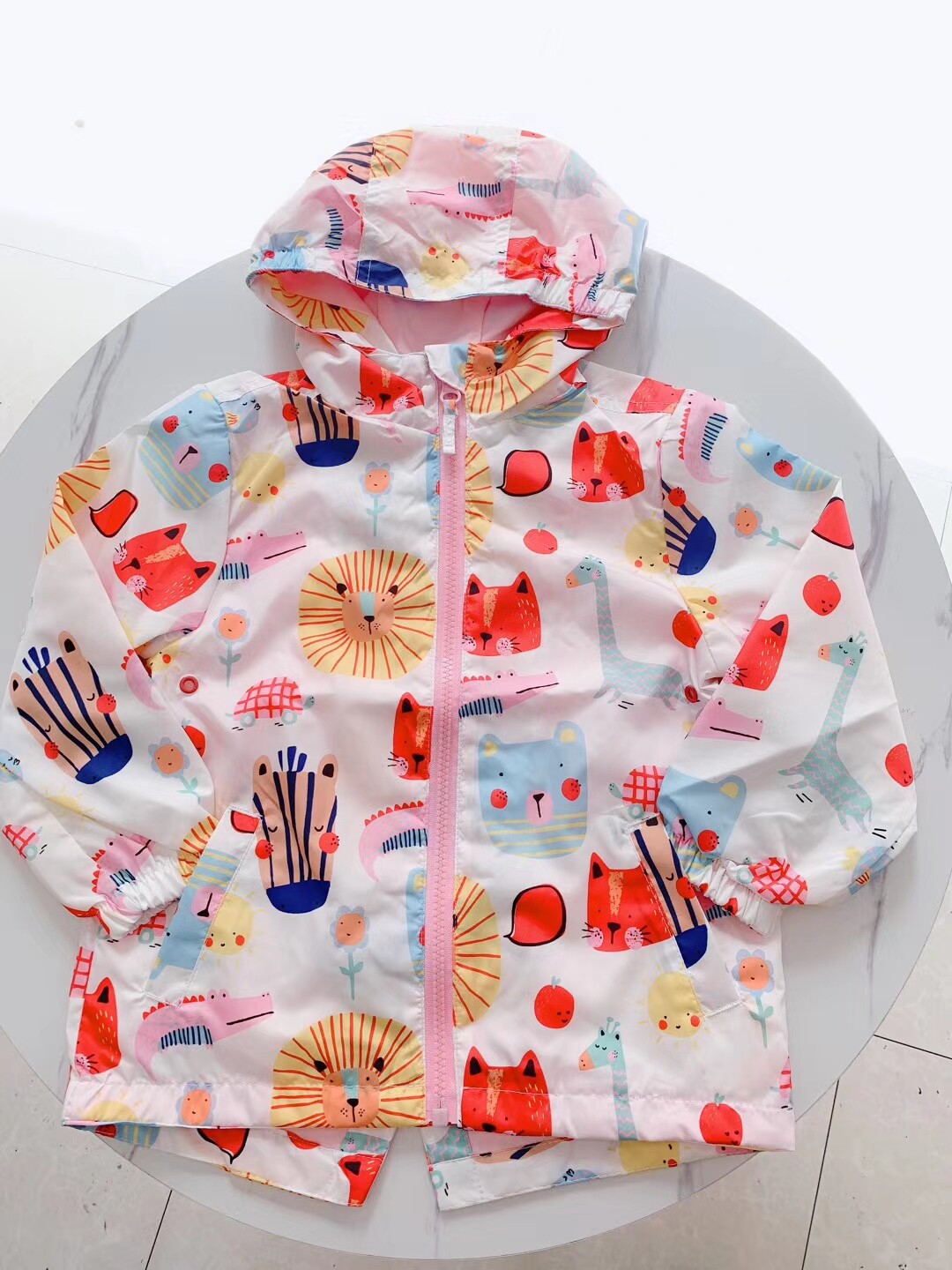 N의 가을 겨울 귀여운 동물 꽃 무늬 윈드 브레이커 3-8 세 순면 얇은 재킷 탑