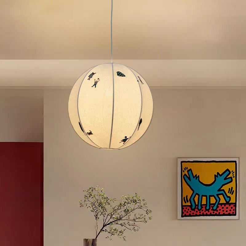 中古手工刺绣布艺吊灯创意棉麻书房卧室主灯丹麦设计师餐厅餐桌