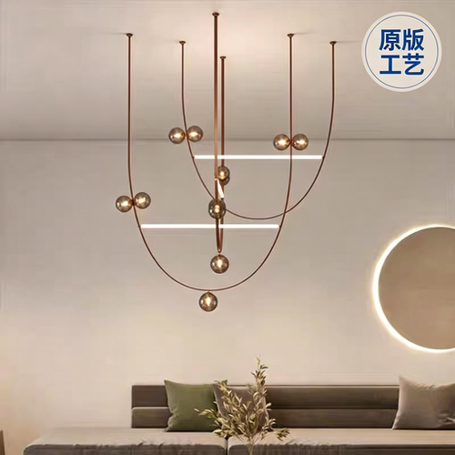 意式极简皮带玻璃球客厅吊灯