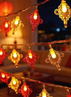 过年彩灯中国结装饰灯元旦春节小led灯串氛围灯新年马年气氛串灯