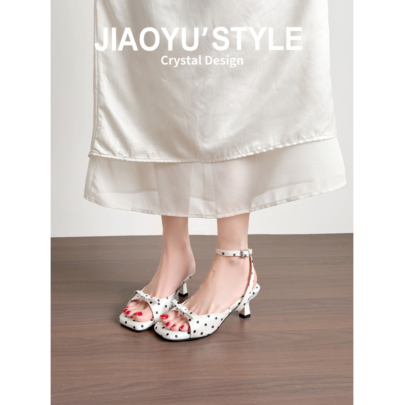 踩屎感！！四穿~绝美波点高跟鞋蝴蝶结凉鞋配裙子凉拖鞋女夏外穿