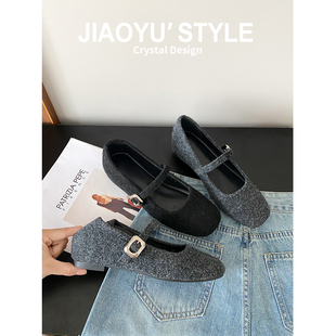 真皮~骄屿内增高玛丽珍鞋2025新款秋冬毛毛鞋小个子加绒粗跟单鞋