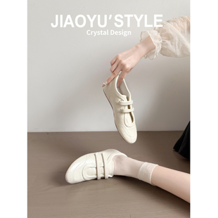 真皮~骄屿芭蕾德训鞋女2026新款法式魔术贴阿甘运动玛丽珍休闲鞋