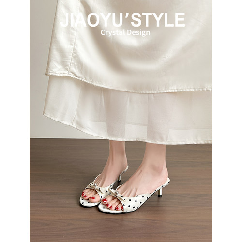 真皮~骄屿仙女风波点一字带拖鞋女外穿2026夏新款百搭露趾凉拖鞋 - 封面