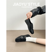 真皮 方头百搭小皮鞋 骄屿复古皮带扣雕花布洛克乐福鞋 一脚蹬单鞋