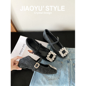 骄屿内增高玛丽珍鞋 法式 配裙子方头毛毛鞋 真皮 外穿毛呢加绒单鞋