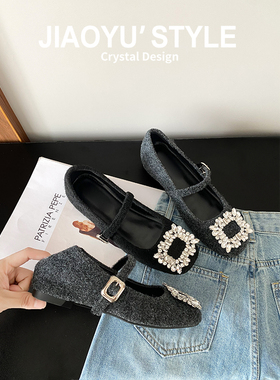 真皮~骄屿内增高玛丽珍鞋法式配裙子方头毛毛鞋外穿毛呢加绒单鞋