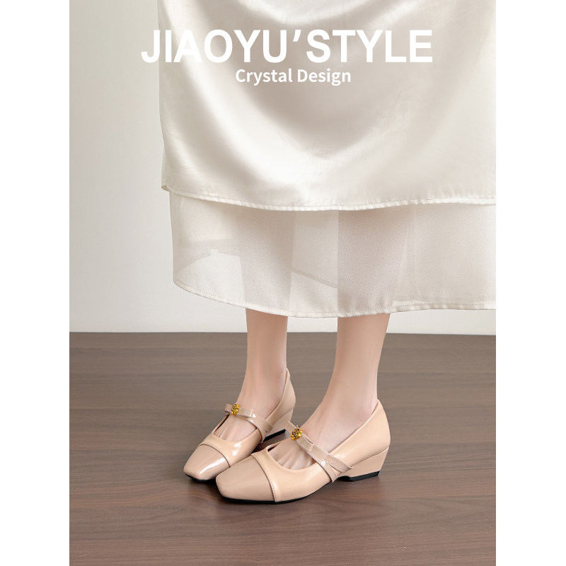 真皮~骄屿法式复古山茶花玛丽珍鞋女2026新款百搭蝴蝶结浅口单鞋