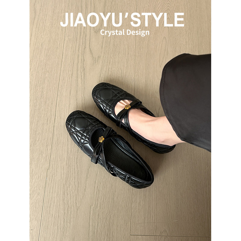 真皮~骄屿山茶花玛丽珍鞋女2026新款芭蕾风菱格珍珠通勤浅口单鞋,女鞋,浅口单鞋,淘宝优惠券,粉丝福利购,淘宝优惠卷