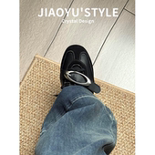 骄屿复古金属扣内增高德训鞋 女新款 系带单鞋 真皮 运动休闲阿甘鞋