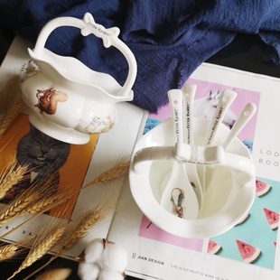 出口骨瓷彼得兔创意可爱 厨房小勺收纳 水果叉花篮  小勺调羹容器